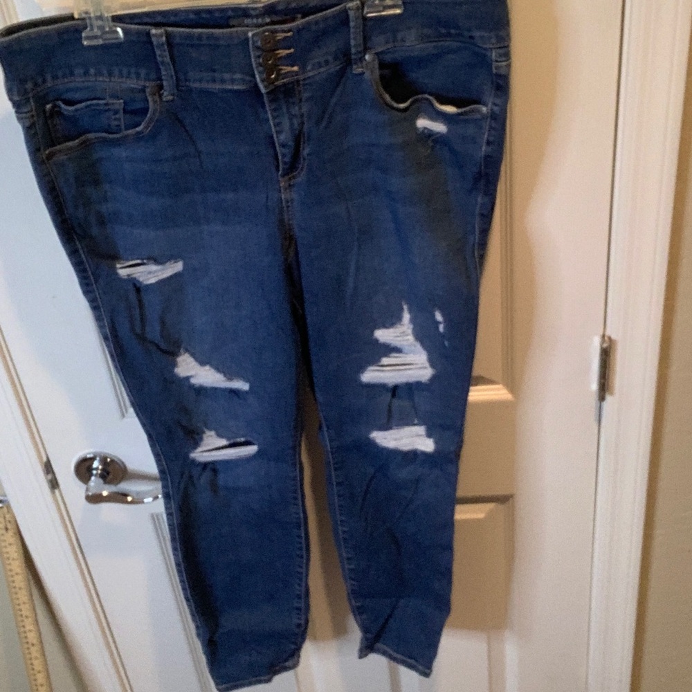 Torrid Dark Blue Distressed Skinny Jeans